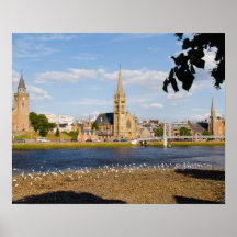 Skyline and river of quaint town of Inverness Print