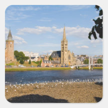 Skyline and river of quaint town of Inverness Stickers