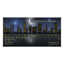 Skyline View Holiday Party Invitation Photo Card