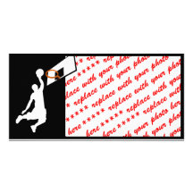 Slam Dunk Basketball Player - White Silhouette Custom Photo Card