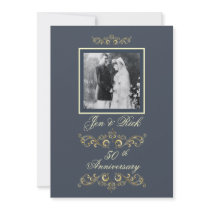 Slate Blue Photo Anniversary Invitations