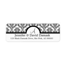 Slate Grey Damask Monogram Labels