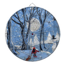 Sledding At Night Christmas Snow Dartboard With Darts