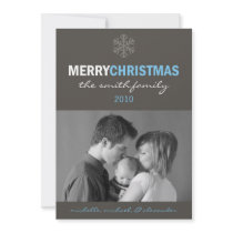 Sleek Merry Christmas Card (Snowflake Blue / Grey) Announcement