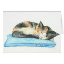 Sleeping Calico Kitten Notecard