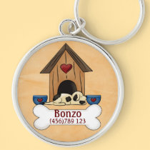 Sleeping Dog and Doghouse Dog ID Tag keychains