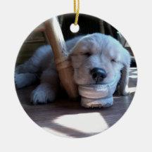 Sleeping Golden Retriever Puppy--Happy Yule Ornament