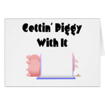 Sleeping Pigs Blue Pink Blanket Gettin' Piggy With Greeting Card
