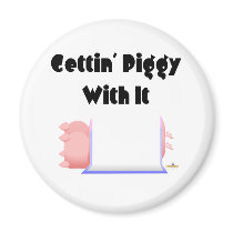 Sleeping Pigs Blue Pink Blanket Gettin' Piggy With Fridge Magnet