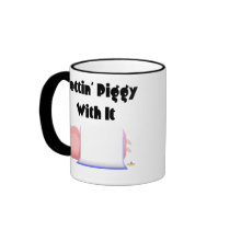 Sleeping Pigs Blue Pink Blanket Gettin' Piggy With Coffee Mugs