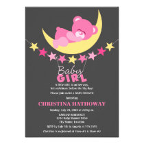 Sleeping Pink Girl Teddy Bear on Moon Baby Shower invitations