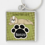 Sleeping Puppy and Pawprint Dog ID Tag Key Chains