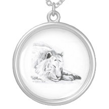 Sleeping White Tiger head and paws Pencil Drawing Custom Jewelry