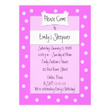 Sleepover Party Invitation -- Cute Pink Bed