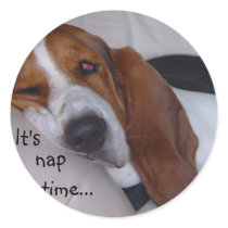 Sleepy Basset Hound Round Sticker