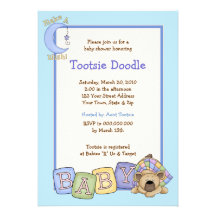 Sleepy Bear 5x7 Baby Shower Invitation