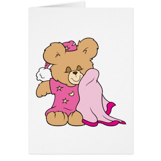 sleepy night night girl teddy bear design greeting cards