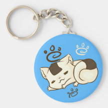 Sleepy Onigiri Cat Keychain (Blue)