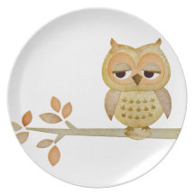 Sleepy Owl in Tree Plate