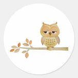 Sleepy Owl in Tree Round Sticker
