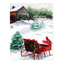 Sleigh and Red Robin Postcard