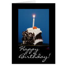 Slice of Black Forest Cake with Candle Greeting Card