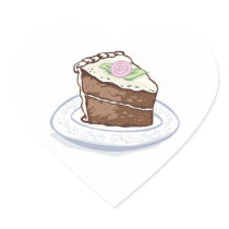Slice of Chocolate Cake with Pink Rose Accent Wedd Heart Stickers