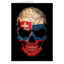 Slovakian Flag Skull on Black Greeting Card