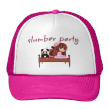 slumber party hat, with cute little girl & panda