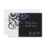 Sm Black +White Purple Swirl Wedding Matching RSVP Personalized Invitation