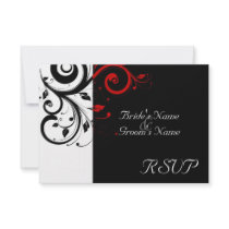 Sm Black +White Red Swirl Wedding Matching RSVP Personalized Invites