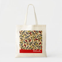 Small Backyard Birds on Gingham, Personalized Bags