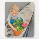 small boy planting flowers for mother's day mousepads