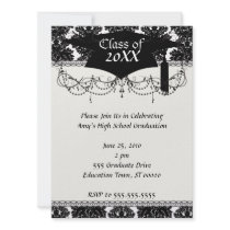 small flourish black white damask design custom invites