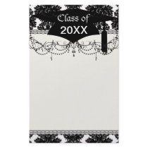 small flourish black white damask design stationery paper