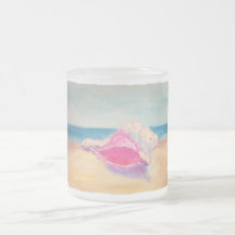 Small Pink Shell on Sand by Sea Frosted Coffee Cup Coffee Mugs