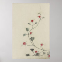 Small Red Blossoms On Vine Fine Art Hokusai 葛飾北斎 Poster