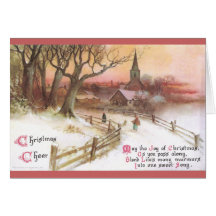 Small Town and Church at Sunset in Winter Card