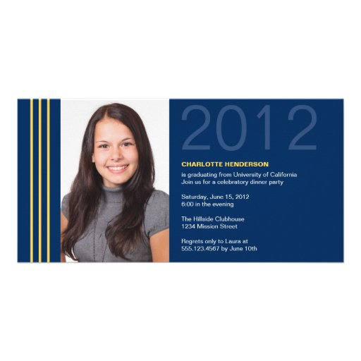 Smart stripes blue graduation photo announcement photo card