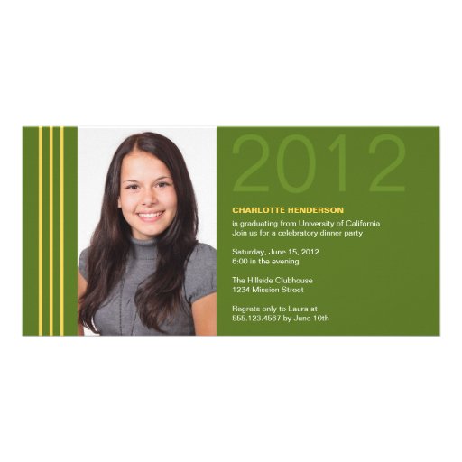 Smart stripes green graduation photo announcement custom photo card