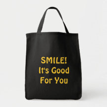 SMILE! It's Good For You. Yellow. Canvas Bags
