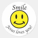 Smile, Jesus loves you Round Sticker