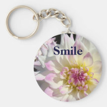 Smile keychain gifts White Pink Dahlia Flowers