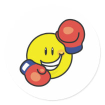 Smiley Boxing Round Sticker