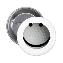 Smiley face golf ball pinback buttons