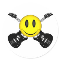Smiley Face Guitars Round Sticker