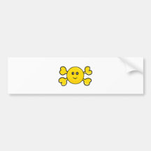 smiley face Skull yellow Crossbones Bumper Sticker