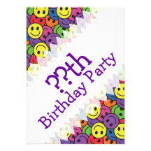 Smiley Faces Retro Hippy Birthday Announcements