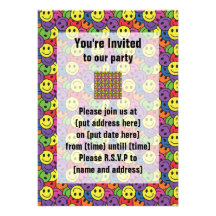 Smiley Faces Retro Hippy Pattern Custom Invitations