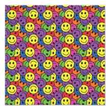 Smiley Faces Retro Hippy Pattern Photo Print